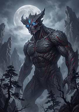 Dark Fantasy Monster Under the Moon