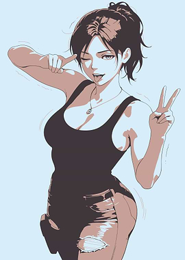 Anime Girl in Tank Top and Ripped Jeans