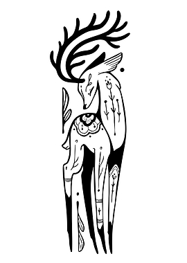 Stylized Deer with Antlers and Flowers