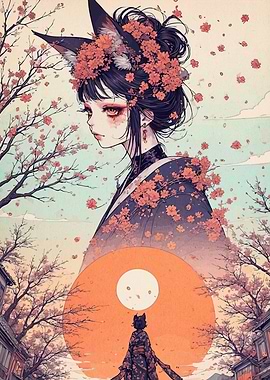 Kitsune Girl in Cherry Blossom Season