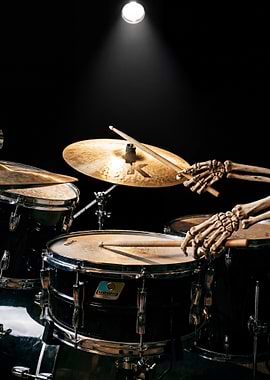 Skeleton drummer playing drums