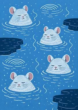 Cute mice relaxing in water