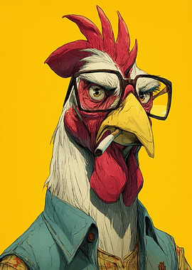 Rooster wearing glasses and smoking