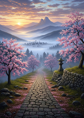 Misty Mountain Village at Sunrise