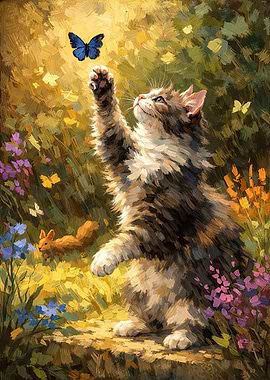 Kitten Playing with Butterfly