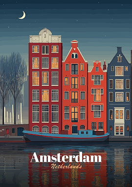 Amsterdam Canal Houses at Night