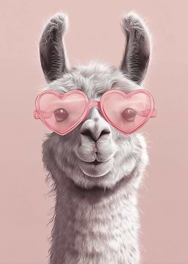 Llama Wearing Heart Sunglasses