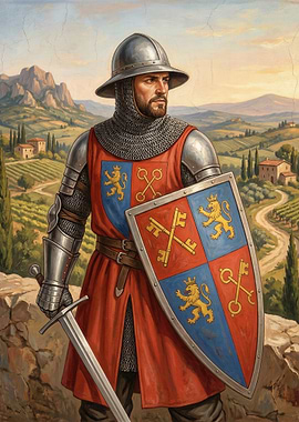 Knight in Armor with Shield and Sword