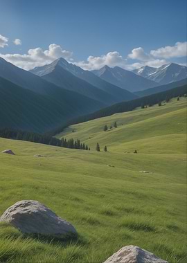 Vast Mountain Landscape with Green Hills