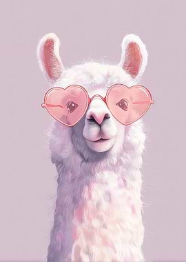 Cute Llama Wearing Heart Sunglasses