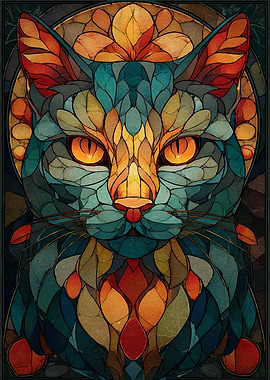 Stained Glass Cat Portrait
