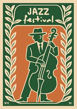 Jazz Festival Poster with Double Bass Player