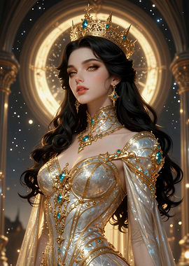 Regal Queen in Golden Gown