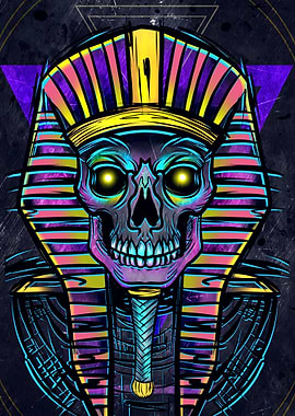Pharaoh Skull with Neon Headdress