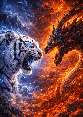 Tiger vs Dragon Fantasy Art
