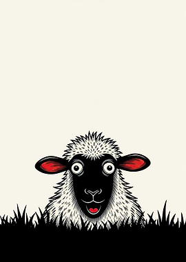 Funny Sheep Peeking Over Grass