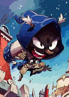 Chibi Wizard Character in Flight