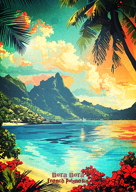 Bora Bora French Polynesia Vintage Poster