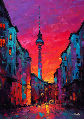Expressionist Berlin Skyline Vibrant Urban Sunset