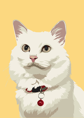 White Cat with Red Collar