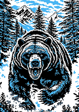 Aggressive Bear in Snowy Forest