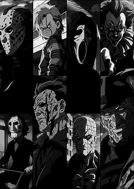 Horror Character Collage in Black and White
