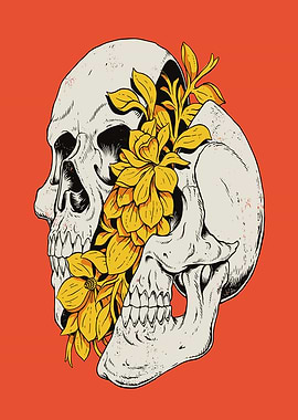 Skulls with Yellow Flowers