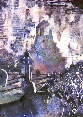 Graveyard with Celtic Cross and Church