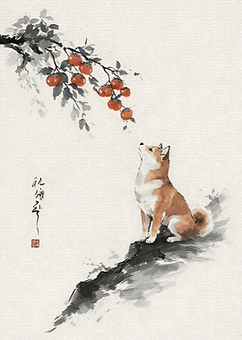 Shiba Inu and Persimmons