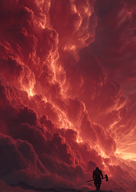 Warrior Under Fiery Sky