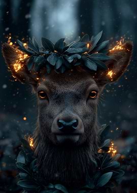 Mystical Deer with Wreath