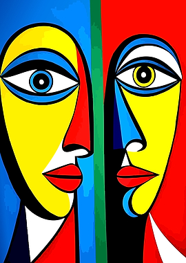 Cubist Faces in Bold Colors