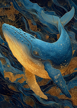 Golden Whale in Cosmic Ocean