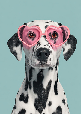 Dalmatian Dog Wearing Heart Sunglasses