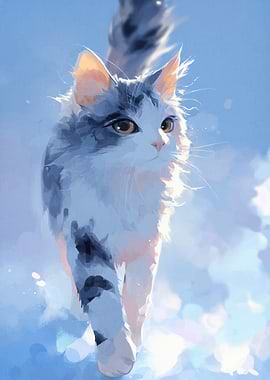Fluffy Cat Walking in Light