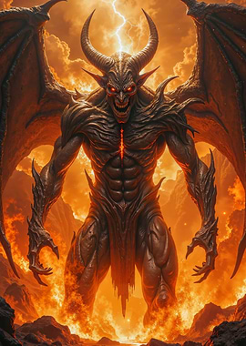 Demonic Devil in Fiery Landscape