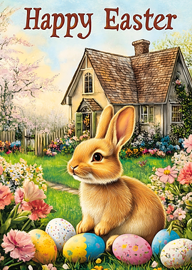 Happy Easter Bunny and Eggs