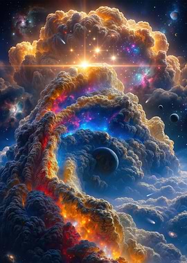 Cosmic Nebula with Planets and Stars