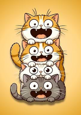 Stack of Funny Cartoon Cats