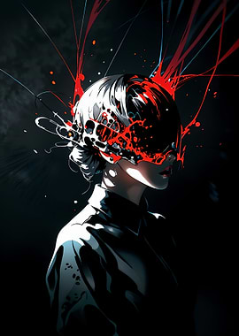 Abstract Portrait of a Woman with Red Splatter