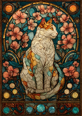 Art Nouveau Cat with Flowers