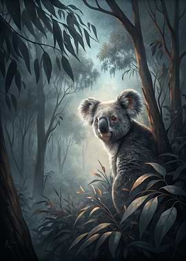 Koala in a Misty Forest