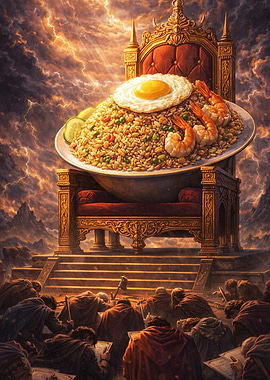 Meme Absurd Epic Fried Rice Feast on a Throne