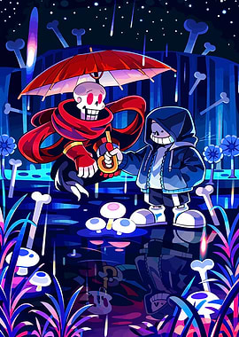 Undertale Characters Under Umbrella