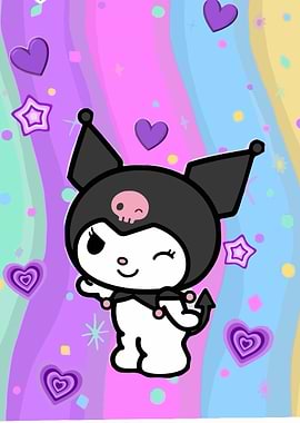 Kuromi Winking on Pastel Background