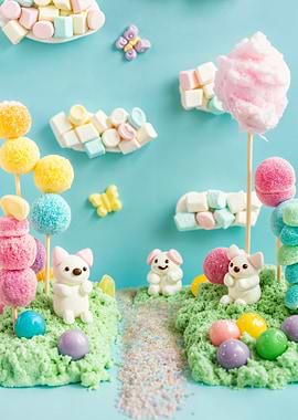 Whimsical Candy Landscape with Animals