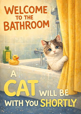 Welcome to the Bathroom Funny Cat Toiler Humor wall art