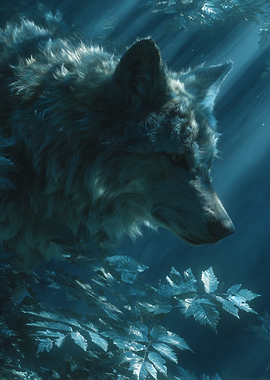 Wolf in moonlit forest