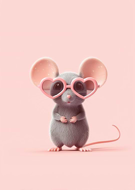 Cute Mouse Wearing Heart Sunglasses