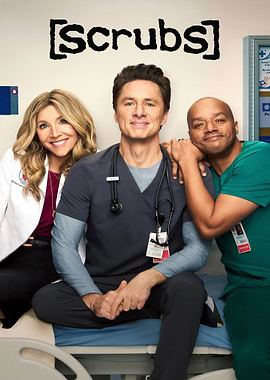 Scrubs Cast Posing on Hospital Bed